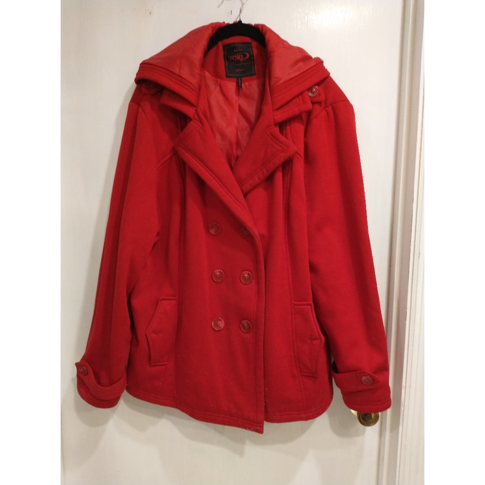 Yoki Red fleece hooded peacoat, size 3X